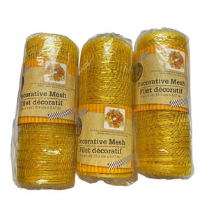 Crafters Square Yellow Gold Decorative Lot 3 Mesh Ribbon 6 in.x 5 yd Rolls New!